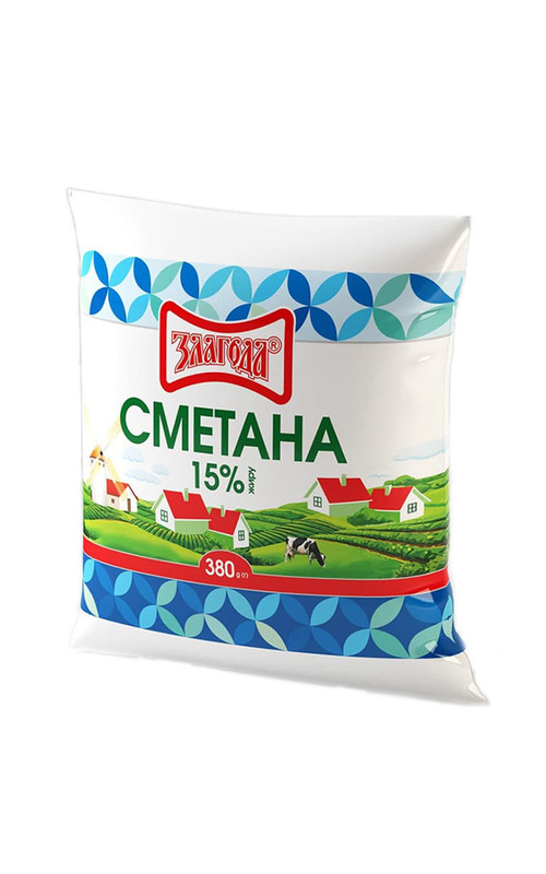 Сметана ЗЛАГОДА 15%, 380г, плівка поліетиленова